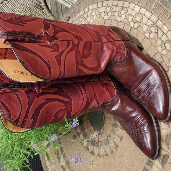 Lucchese Women Cowboy Western Leather Brown Black Cherry Boots 6.5 - Picture 11 of 11